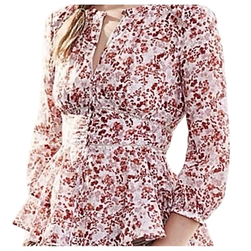 Moulinette Soeurs Anthropologie Floral Peplum Blouse Womens Size 0P Cottage Boo